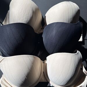 LOT OF 3 Lily of France T-Shirt Bra Women's Size 36C Underwire Hook & Eye